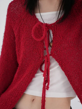 Chuping ribbon see-through cardigan