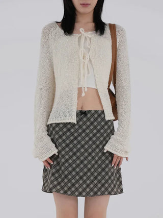 Chuping ribbon see-through cardigan