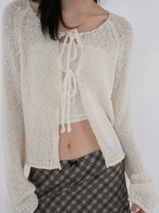 Chuping ribbon see-through cardigan