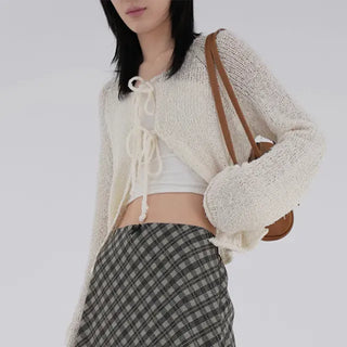 Chuping ribbon see-through cardigan