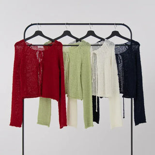 Chuping ribbon see-through cardigan