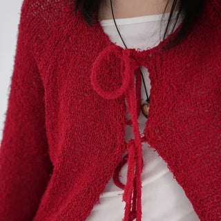Chuping ribbon see-through cardigan