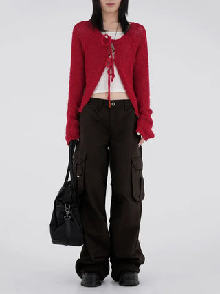 Chuping ribbon see-through cardigan