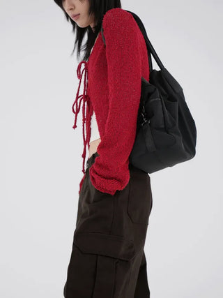 Chuping ribbon see-through cardigan