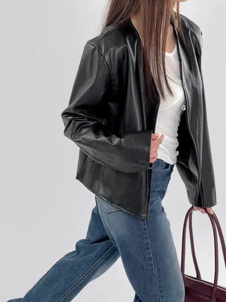 Rash V-neck Leather Jacket