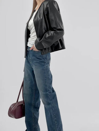 Rash V-neck Leather Jacket