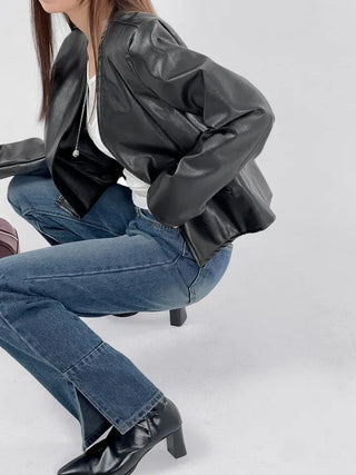 Rash V-neck Leather Jacket