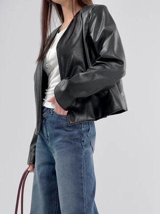 Rash V-neck Leather Jacket