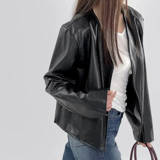 Rash V-neck Leather Jacket