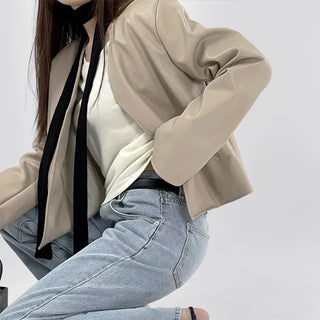 Rash V-neck Leather Jacket