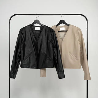 Rash V-neck Leather Jacket