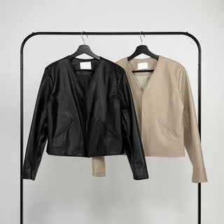Rash V-neck Leather Jacket