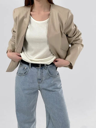 Rash V-neck Leather Jacket