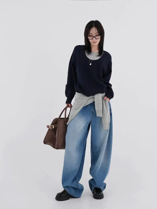 Raon Over-color block layered knit