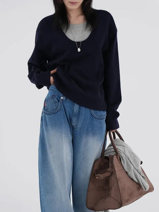 Raon Over-color block layered knit