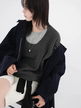 Raon Over-color block layered knit