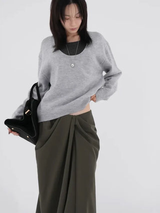 Raon Over-color block layered knit