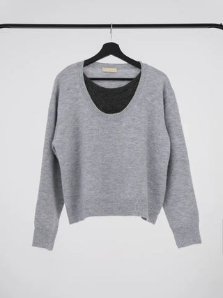Raon Over-color block layered knit