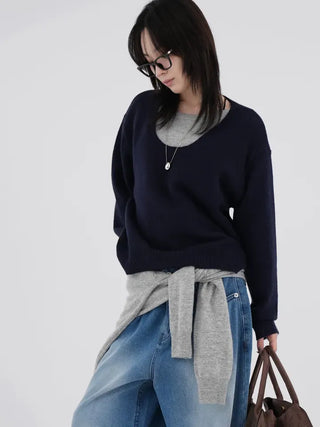 Raon Over-color block layered knit