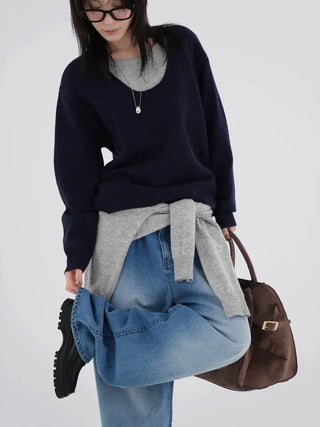 Raon Over-color block layered knit
