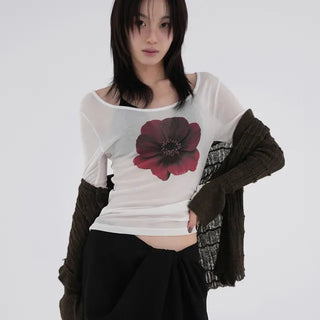 Ruya Red Blooming Slim Fit Tencel T-shirt
