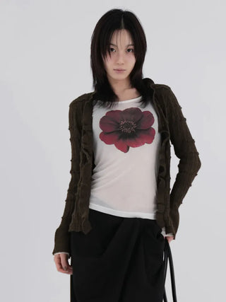 Ruya Red Blooming Slim Fit Tencel T-shirt