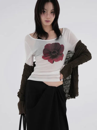 Ruya Red Blooming Slim Fit Tencel T-shirt