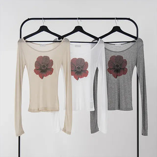 Ruya Red Blooming Slim Fit Tencel T-shirt