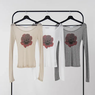 Ruya Red Blooming Slim Fit Tencel T-shirt