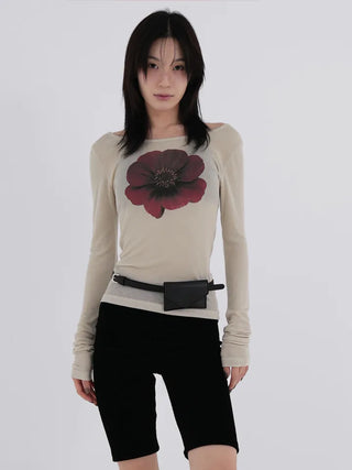 Ruya Red Blooming Slim Fit Tencel T-shirt