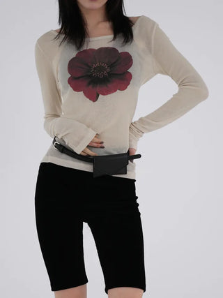 Ruya Red Blooming Slim Fit Tencel T-shirt