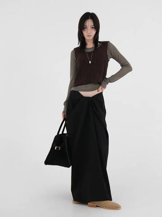 Shine Wrap Twist Long Skirt