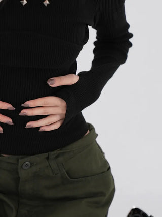 Wonder Rivet Ribbed Warmer Long Sleeve Tee