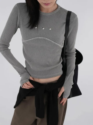 Wonder Rivet Ribbed Warmer Long Sleeve Tee
