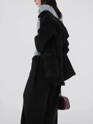 Russet Collarless Fluffy Jacket