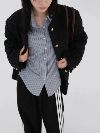 Russet Collarless Fluffy Jacket
