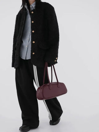Russet Collarless Fluffy Jacket