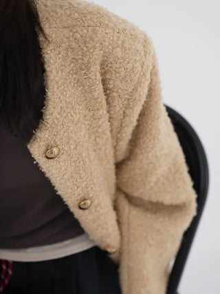 Russet Collarless Fluffy Jacket