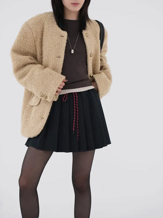 Russet Collarless Fluffy Jacket
