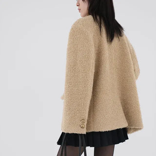 Russet Collarless Fluffy Jacket