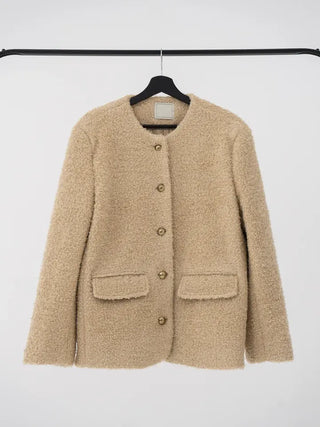 Russet Collarless Fluffy Jacket