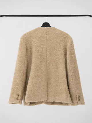Russet Collarless Fluffy Jacket