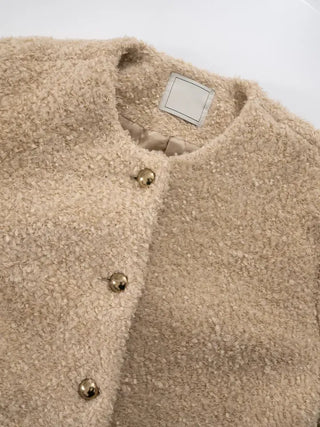 Russet Collarless Fluffy Jacket