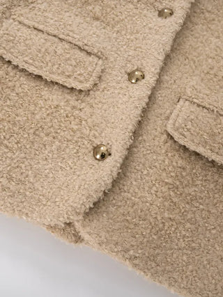 Russet Collarless Fluffy Jacket