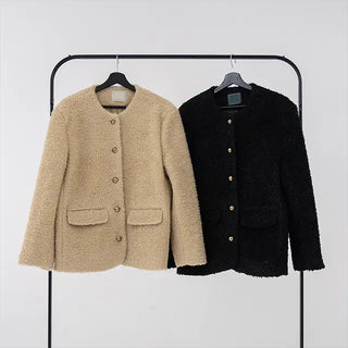 Russet Collarless Fluffy Jacket