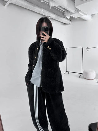 Russet Collarless Fluffy Jacket