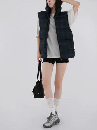 Leon check padded vest