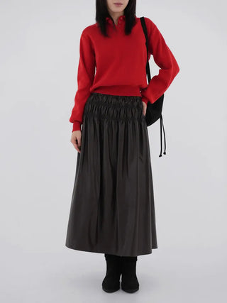 Dao Leather Shirred Long Skirt