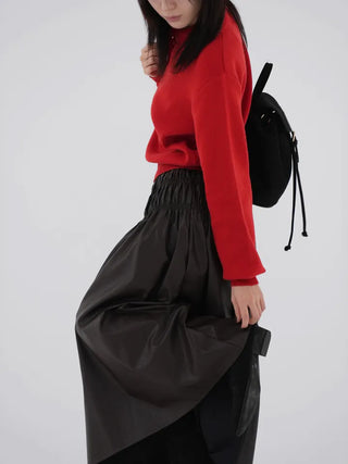 Dao Leather Shirred Long Skirt