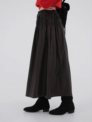 Dao Leather Shirred Long Skirt